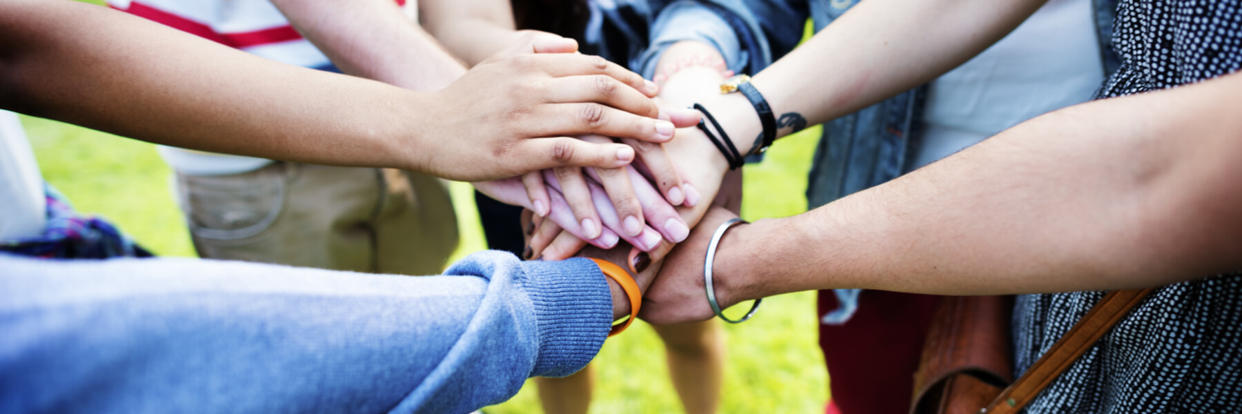 Hands together, sponsorship or teamwork
